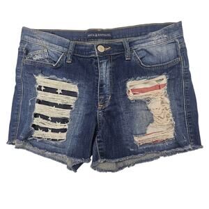 Rock & Republic Patriotic Stars & Stripes Distressed Cut-Out Shorts Size 14